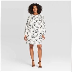Who What Wear Black and White Floral Long Sleeve Dress size small